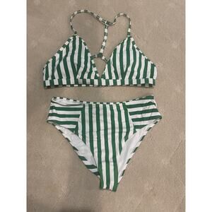 Cupshe Women’s Green Striped Bathing Suit - M